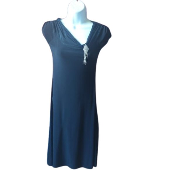 Black Short Sleeve Stretch Dress With Bling Fits Small Medium - Picture 1 of 3